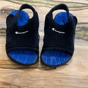Champion Kids Black Sandals with Blue Soles